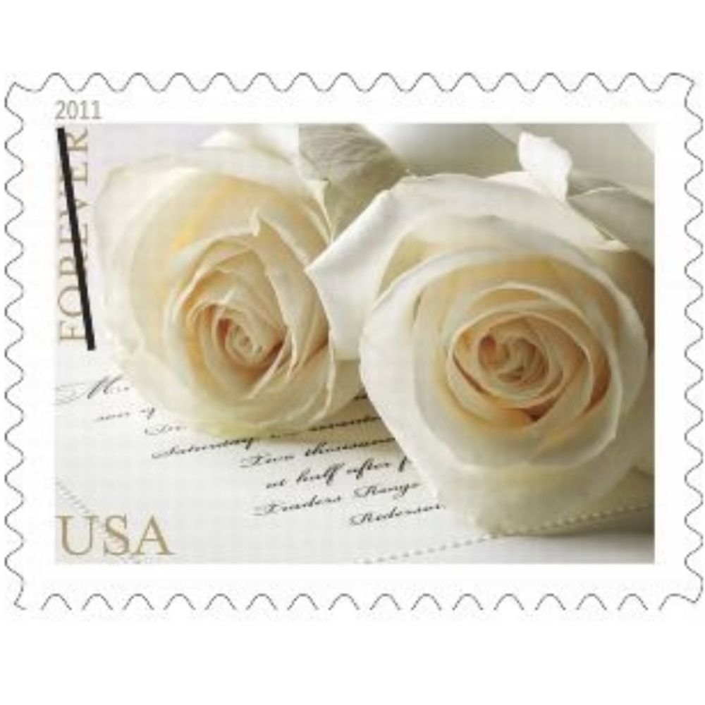 100 White‎ Wedding Roses 2011 Forever Stamps Invitations USPS Save The Date